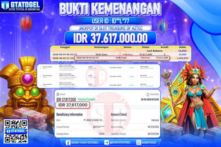 BUKTI WITHDRAW GTATOGEL KEMENANGAN JACKPOT DI SLOT TREASURE OF AZTEC  04 JUNI 2026