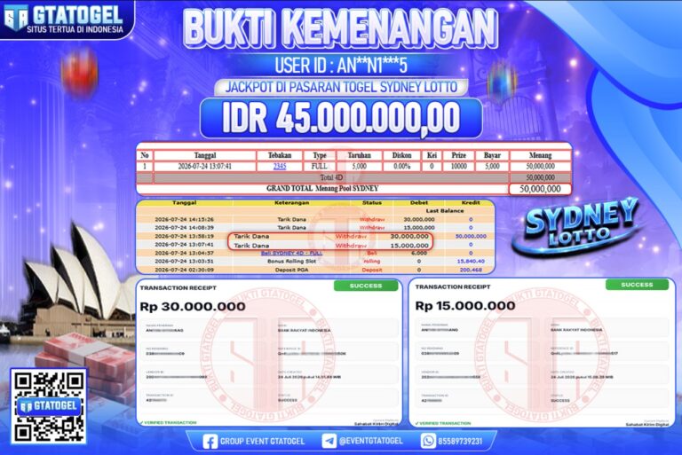 BUKTI WITHDRAW GTATOGEL KEMENANGAN JACKPOT DI PASARAN TOGEL SYDNEY LOTTO
