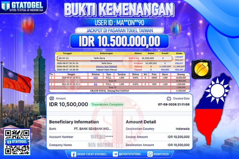 BUKTI WITHDRAW GTATOGEL KEMENANGAN JACKPOT DI TOGEL TAIWAN