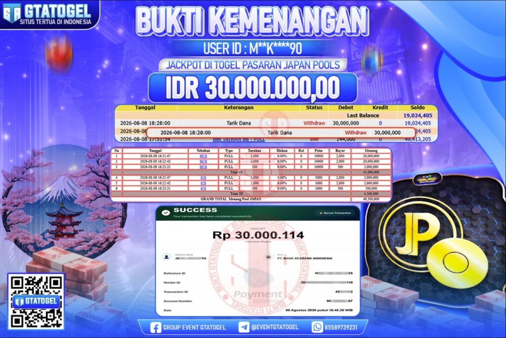 BUKTI WITHDRAW GTATOGEL KEMENANGAN JACKPOT DI TOGEL PASARAN JAPAN POOLS