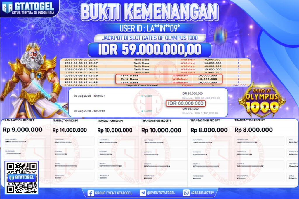BUKTI WITHDRAW GTATOGEL KEMENANGAN JACKPOT DI SLOT GATE OF OLYMPUS 1000