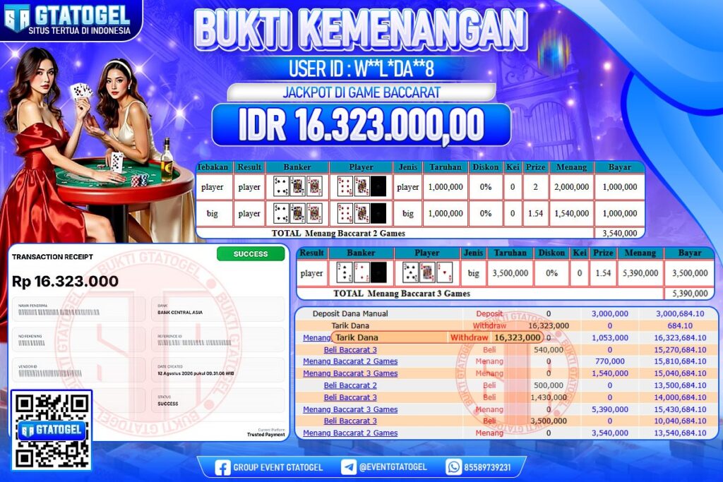 BUKTI WITHDRAW GTATOGEL KEMENANGAN JACKPOT DI GAME BACCARAT
