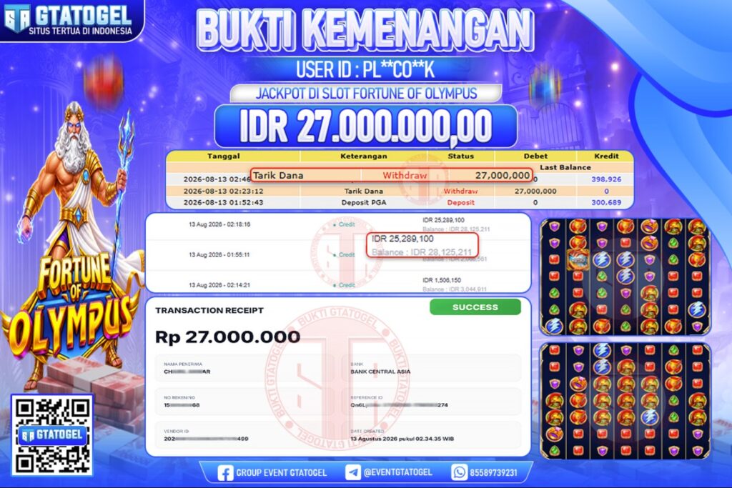 BUKTI WITHDRAW GTATOGEL KEMENANGAN JACKPOT DI SLOT FORTUNE OF OLYMPUS